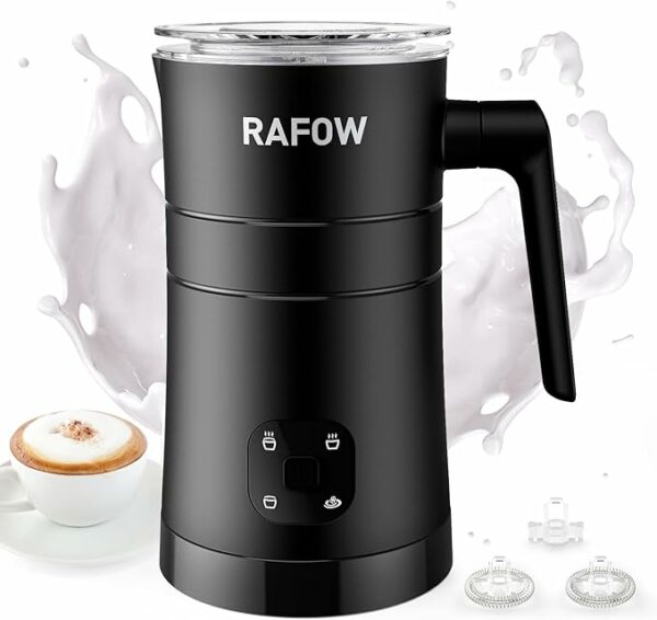 4 in 1 Electric Milk Frother: Milk Steamer for Hot and Cold Milk Froth - Automatic Coffee Foam Maker 350 ml/10 oz Instant Milk Chocolate Heater for Latte Cappuccino Brand: Rafow